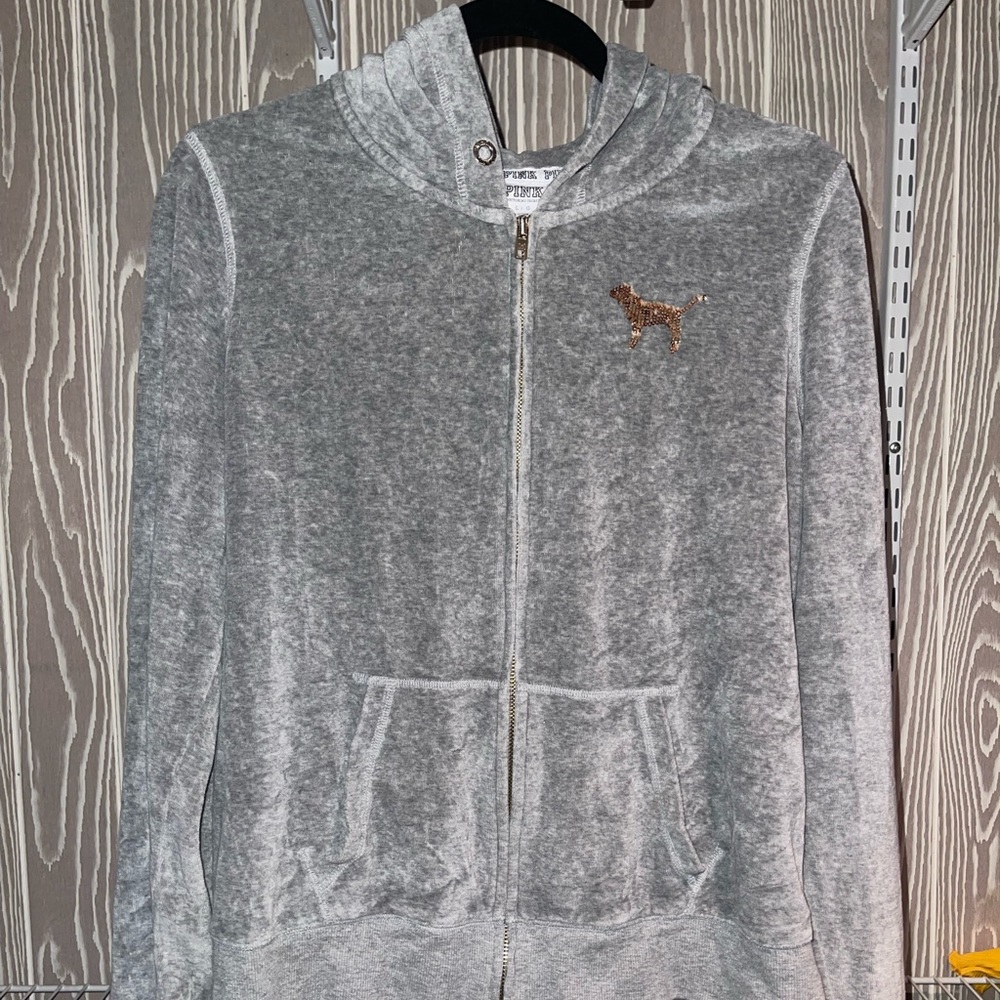 Victorias Secret PINK Gray hoodie with gold